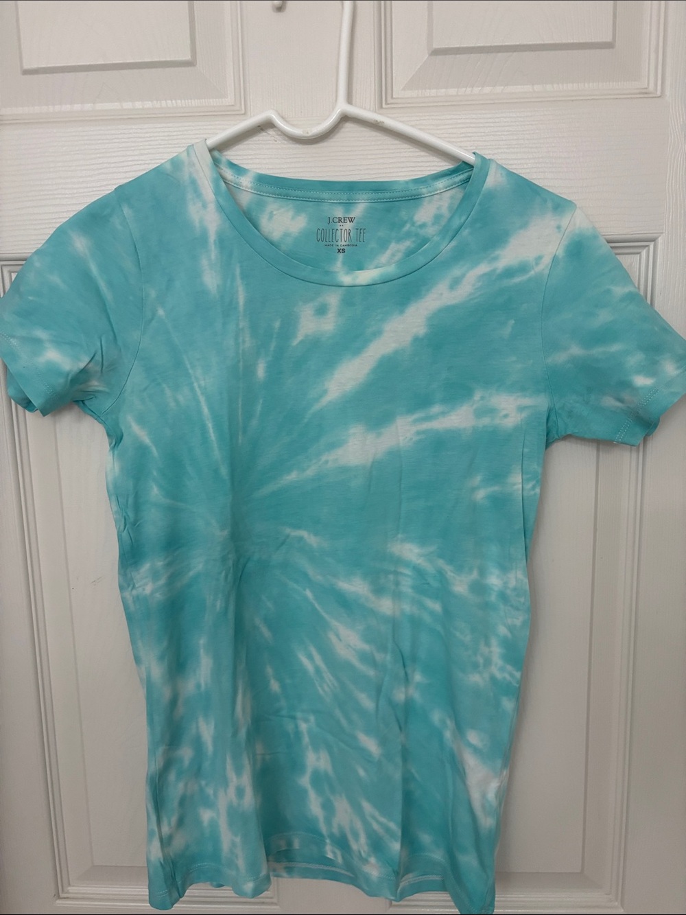 J. Crew Aqua and White Tie-Dye Crewneck Tee